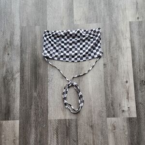 Womens checkered bandeau top with wrap around ties